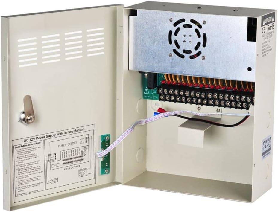 EVERSECU 18 Channel 12V 20Amp DC Metal Boxed Cabinet Regulated UPS Power Supply Unit with Backup Battery Link for Burglar Alarms CCTV Cameras PTZ Access Control (Battery Not Included) Pack of 2