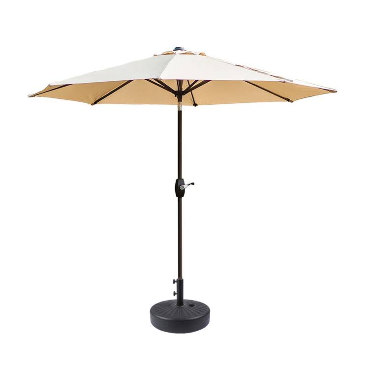 Wo 9 ft Outdoor Patio Market Umbrella with Black Round Base, Beige