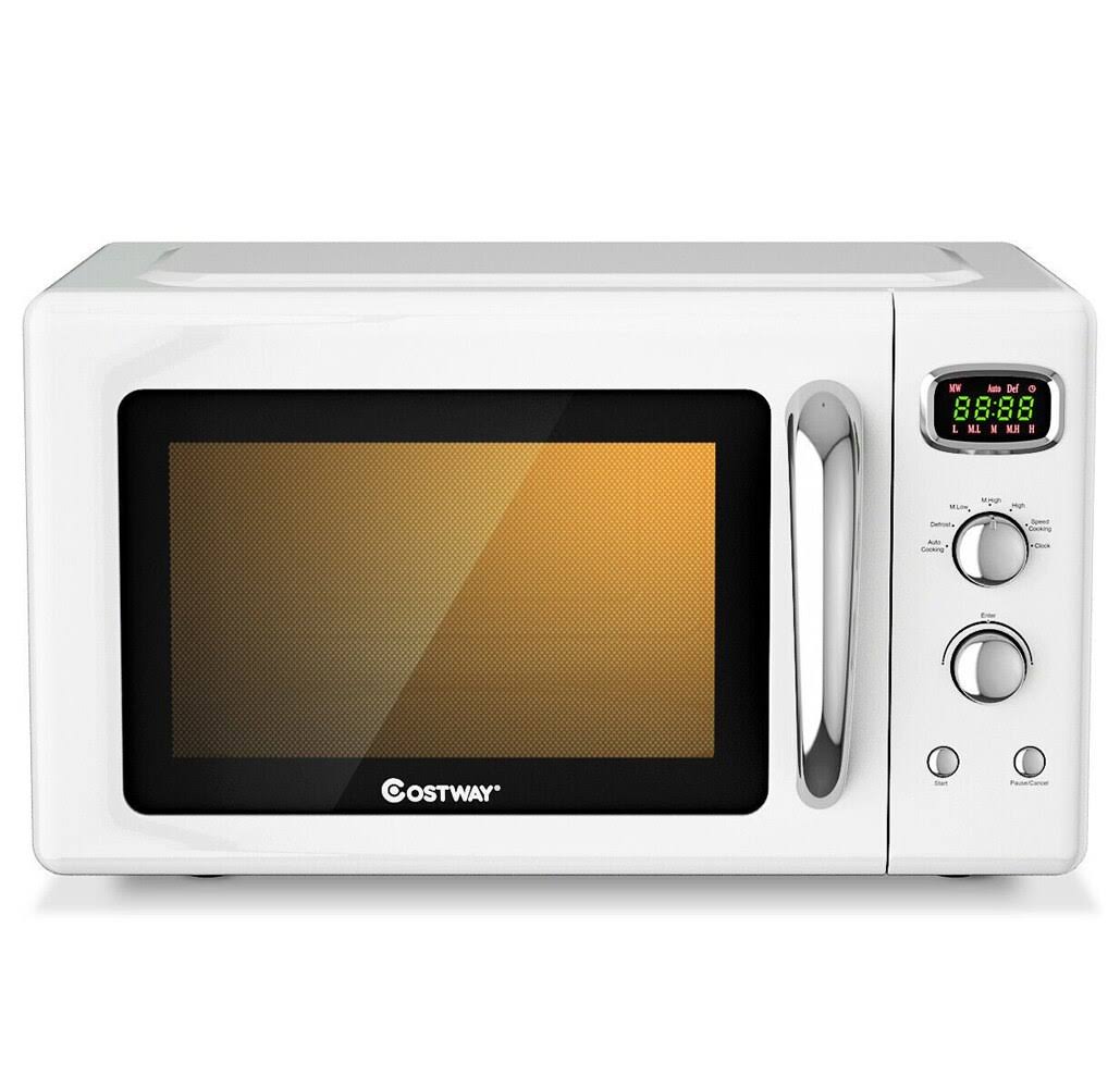Costway 0.9 Cu.ft Retro Countertop Compact Microwave Oven - White