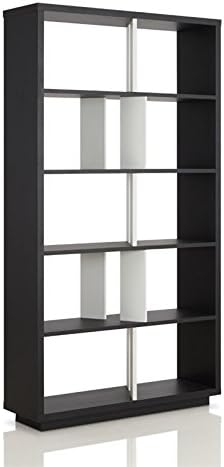 Furniture of America Brittany 5-Shelf Wood Bookcase in Black and White