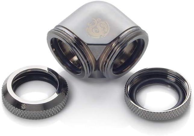 Bitspower Dual Enhance Multi-Link Adapter Fitting for 16mm OD Rigid Tubing, 90 Degree Angle, Black Sparkle, 4-Pack Pack of 2