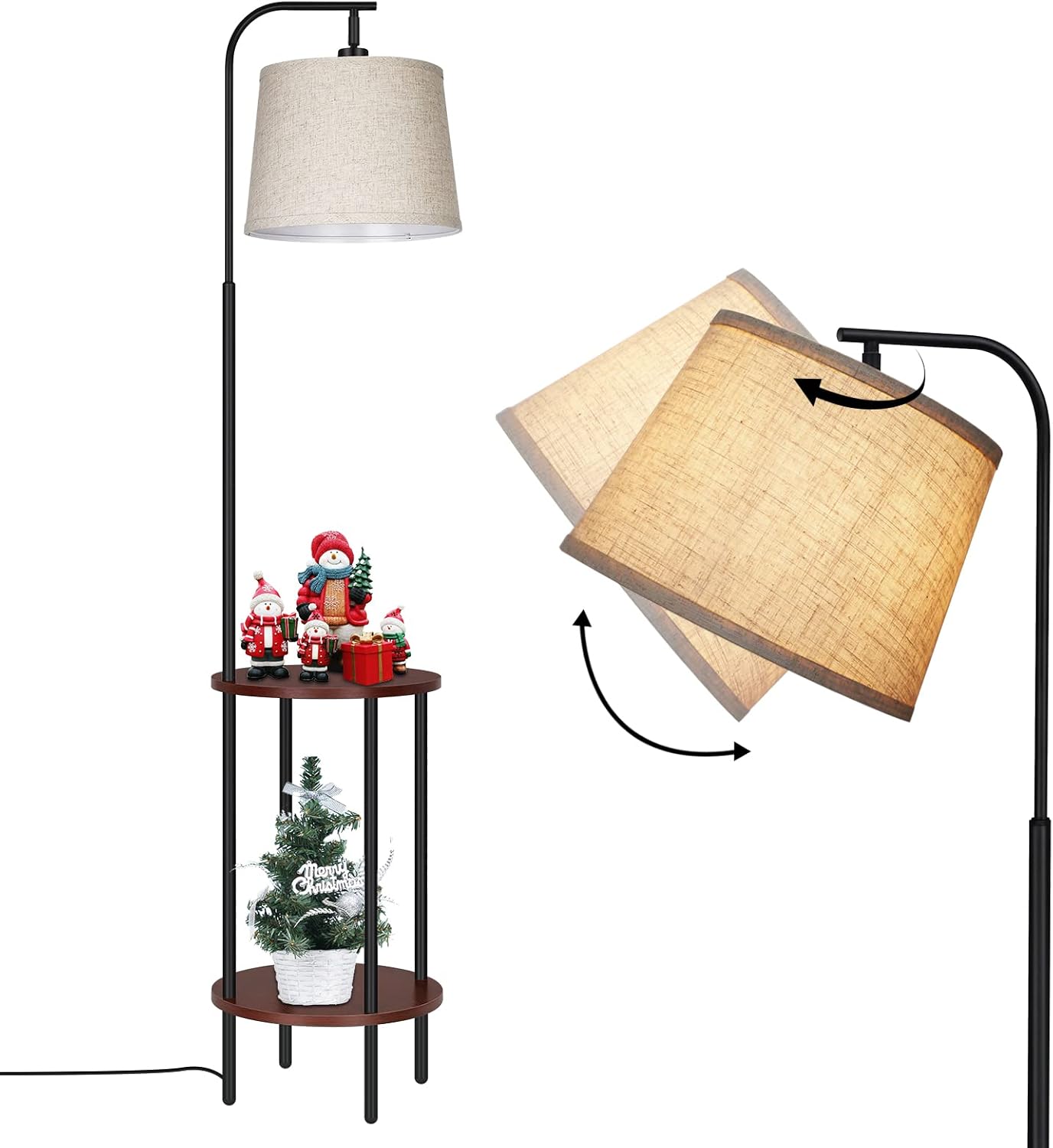 DEWENWILS Floor Lamp with Table Attached, Industrial Farmhouse Narrow Nightstand, Wooden End Side Table Floor Lamp, Adjustable Reading Lamp for Bedroom, Living Room, Office, Kids Room