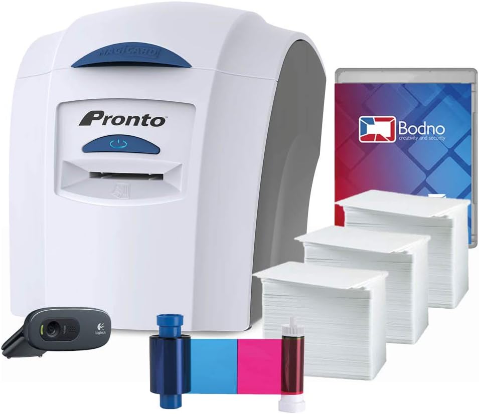 Magicard Pronto ID Card Printer & Complete Supplies Package with Bodno ID Software and Camera - Bronze Edition