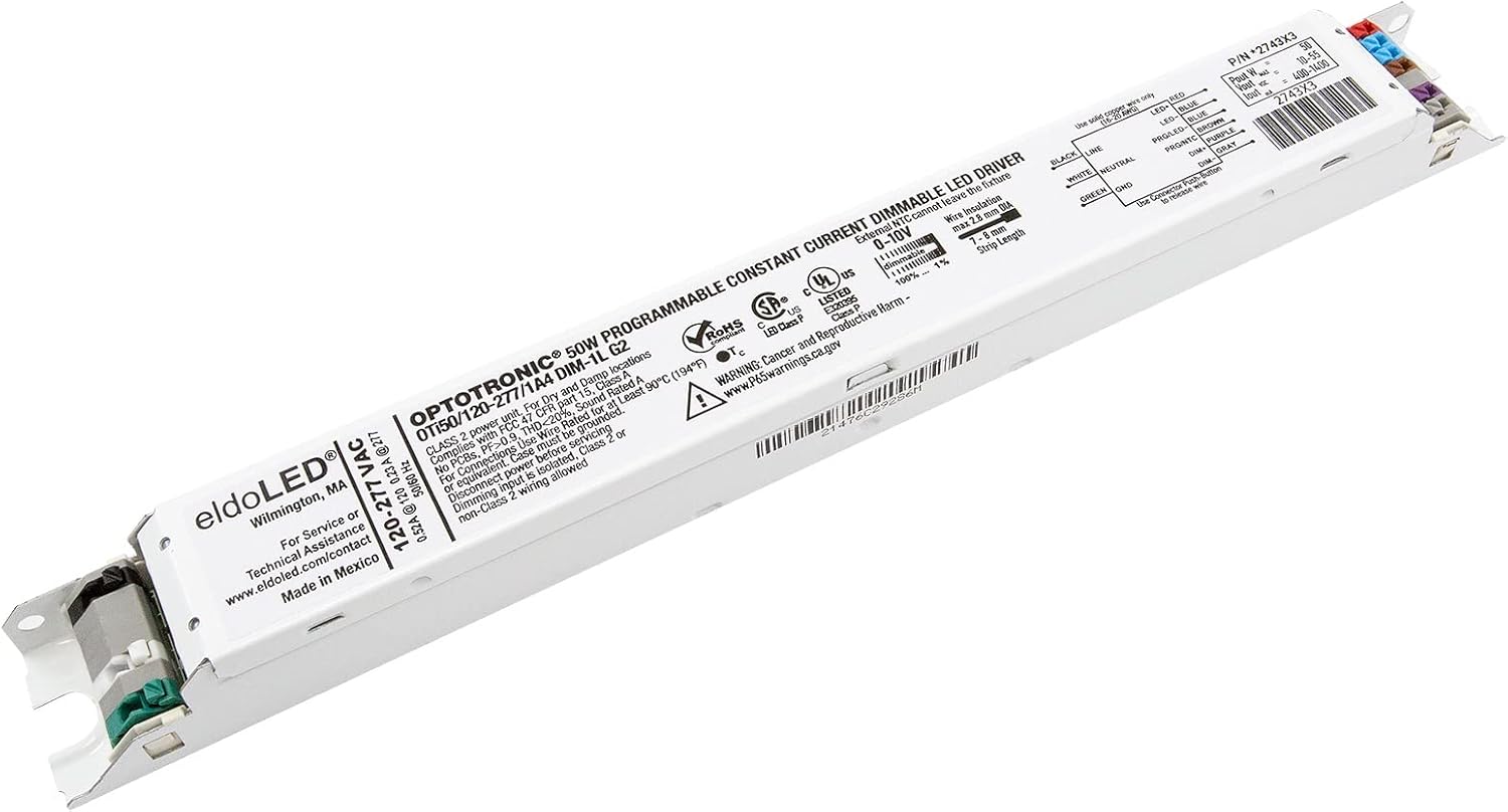 10 Pack - eldoLED *2743X3 OPTOTRONIC Programmable Linear 50 Watts Constant Current LED Driver, 0-10V Dimmable OTi50/120-277/1A4 DIM-1 L G2 120/277Vac (Osram 57452)