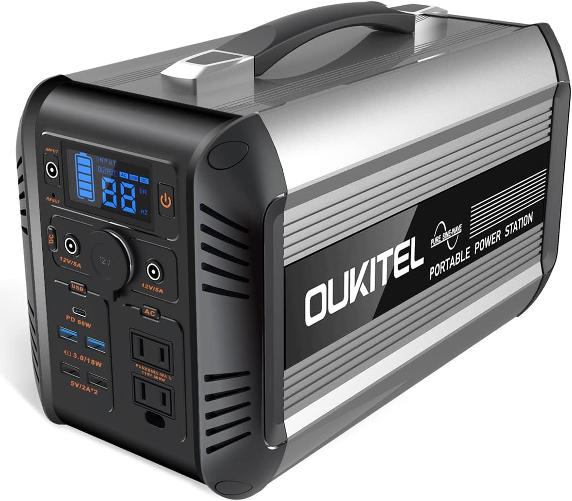 OUKITEL CN505 Portable Power Station ,615Wh/192000mAH LiFePO4 Battery with 500W 2x Pure Sine Wave AC Outlet/QC/USB-C, Solar Generator for Home Use Outdoor Camping Blackout CPAP (Panel Not Included)