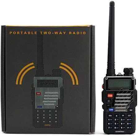 5PCS BAOFENG UV-5R+Plus Dual-Band Two Way Radio with Earpiece, Long Range for Adults, Handheld Walkie Talkie Black + Programming Cable (Support Win7, Win10)