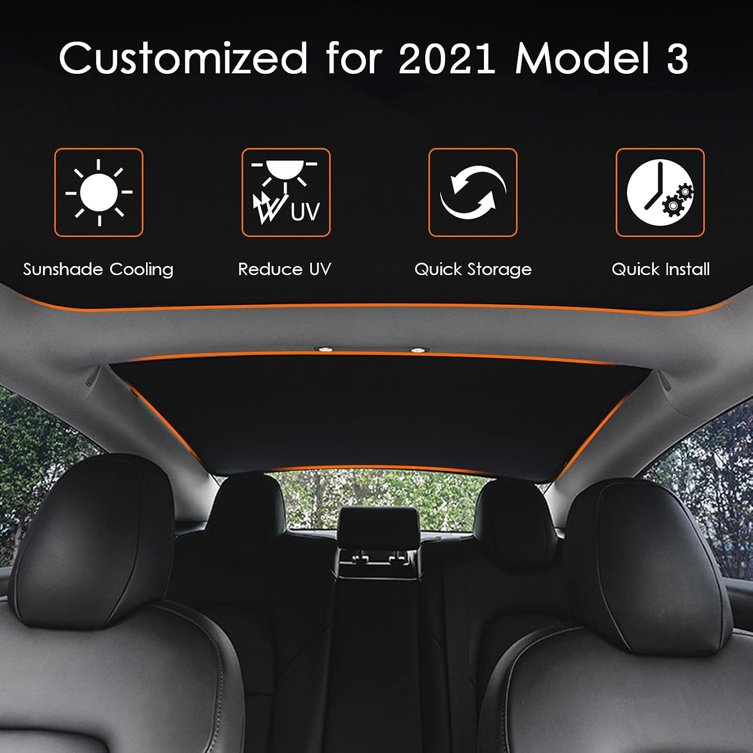 TopLight Upgarde 2021 Tesla Model 3 Sunshades Premium Front & Rear Glass Roof Sunshade with Skylight Reflective Covers Set of 4 Foldable Double-Layered UV Protection Easy Installation Pack of 2