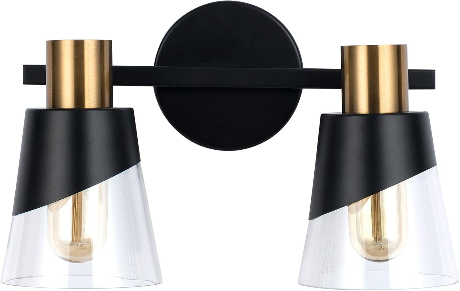 Bathroom Light Fixtures Over Mirror 13 inch Vintage Vanity Lighting Fixtures Black and Gold Design with Bevelled Edge and Clear Glass Shade Wall Lamp (2 Lights)