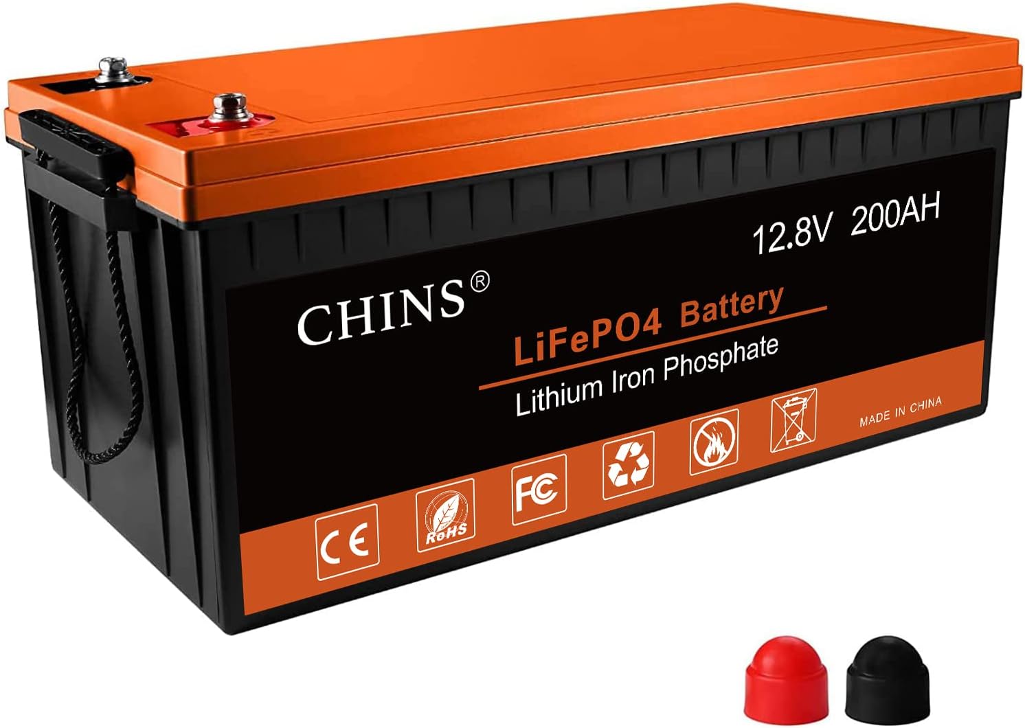 CHINS LiFePO4 Battery 12V 200AH Lithium Battery - Built-in 100A BMS, Perfect for Replacing Most of Backup Power, Home Energy Storage and Off-Grid etc.