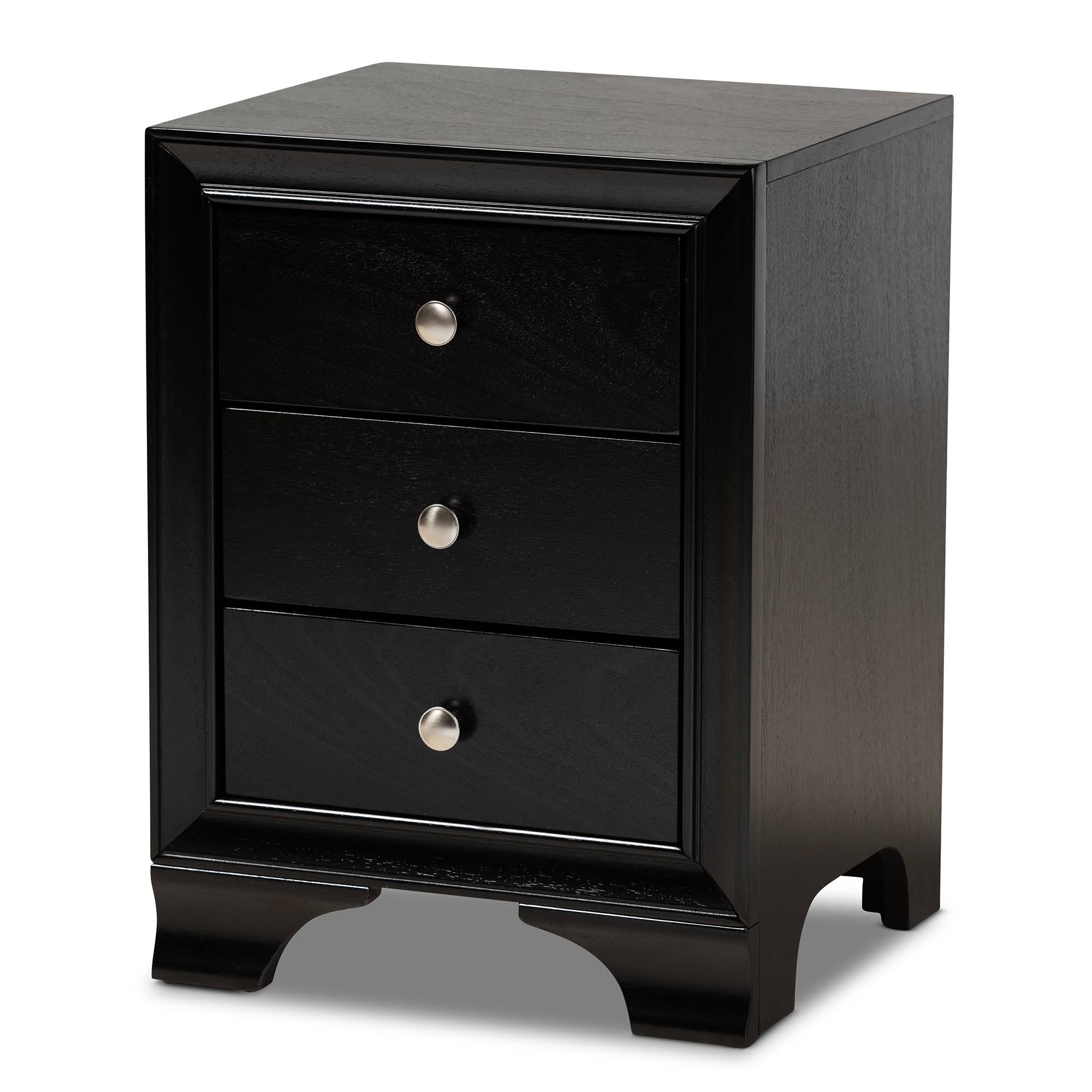 Baxton Studio Gordon Classic and Traditional Black Finished 3-Drawer Wood Nightstand