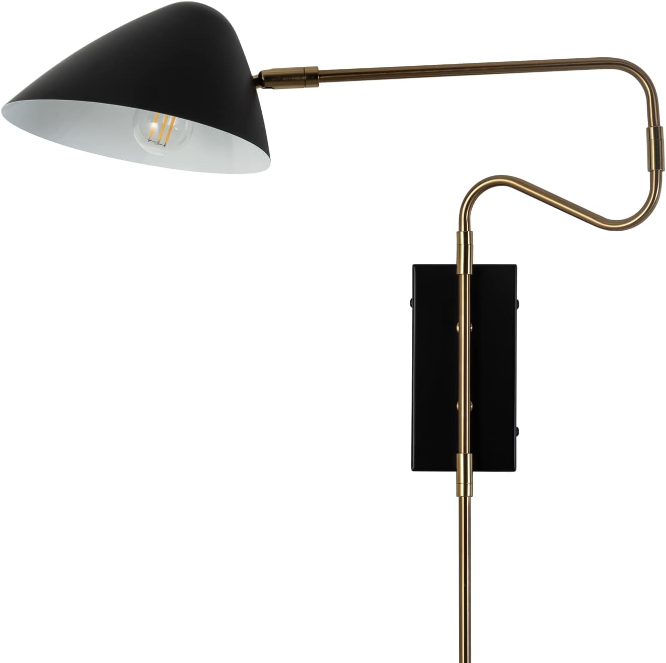 Modern Plug in Wall Sconces Set of 2, Black Swing Arm Wall Lights with ON/Off Switch Cord for Bedroom Living Room