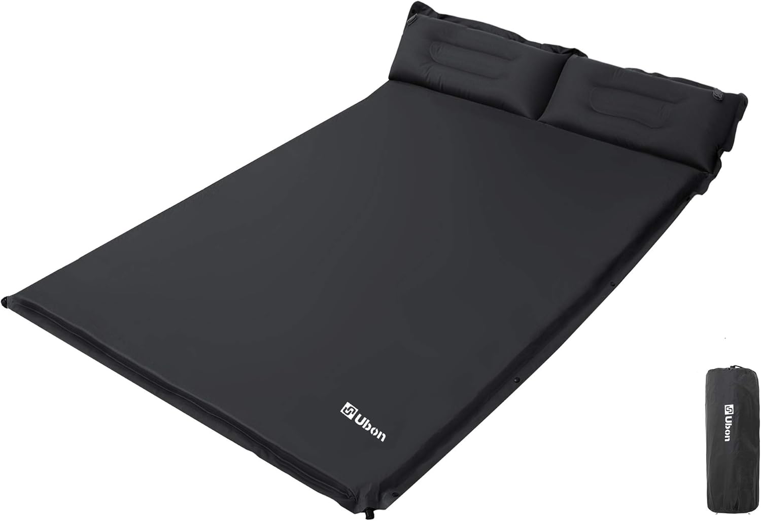 Ubon Double Camping Sleeping Pad Self- Inflating Camping Mattress with Pillows 2 Person Inflatable Comfort Camping Pad for Camping- Black
