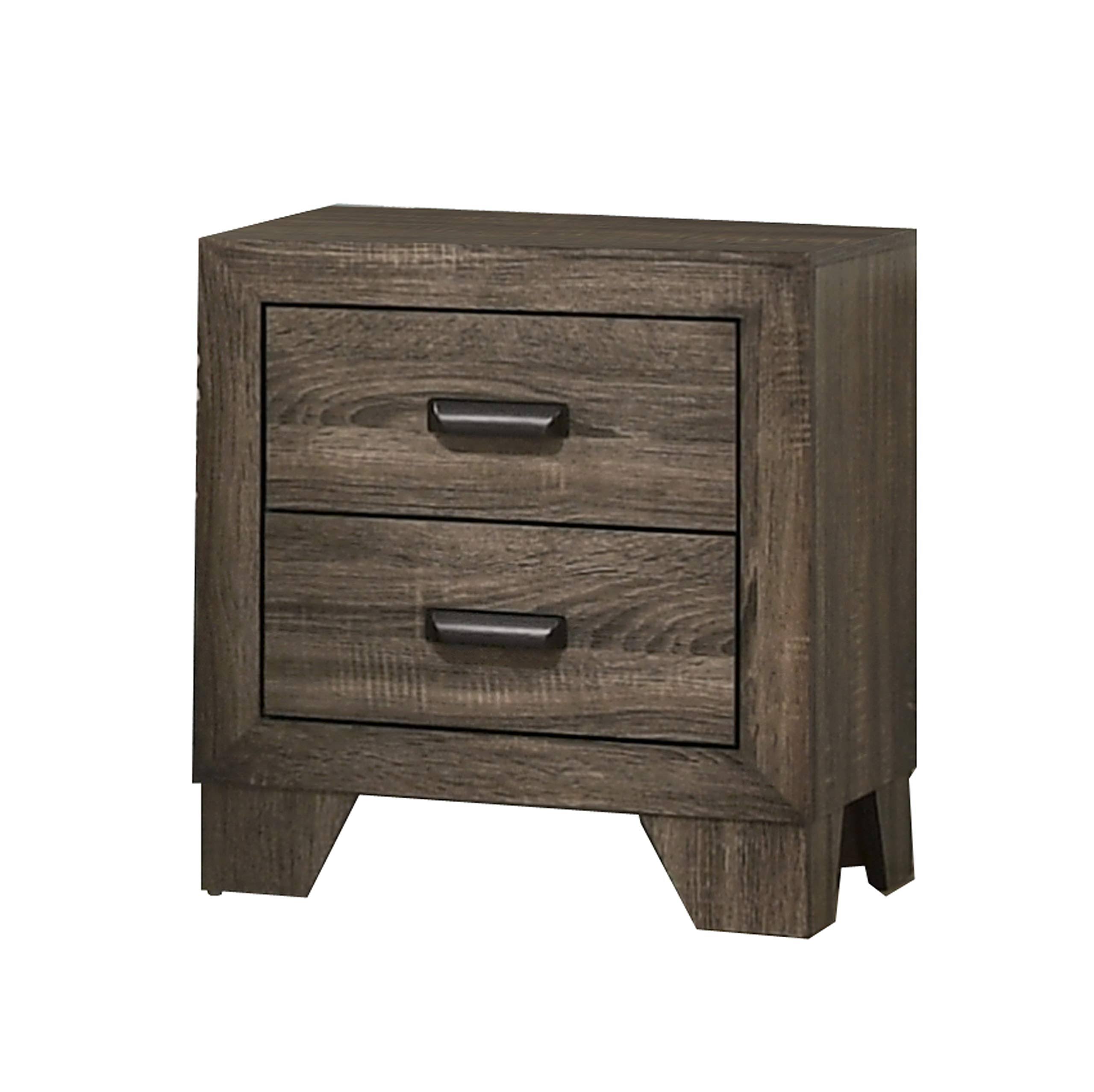 2 Drawer Wooden Nightstand with Metal Handles and Bracket Legs, Brown