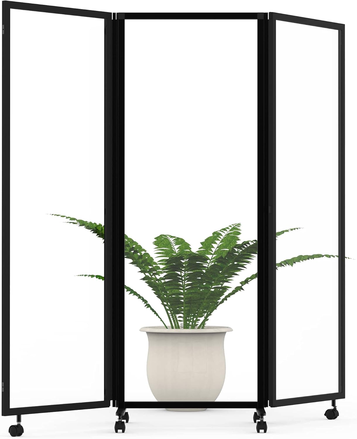 Stand Up Desk Store ReFocus Three-Panel Trifold Acrylic Room Divider Screen Sneeze Guard (Clear Acrylic, 71