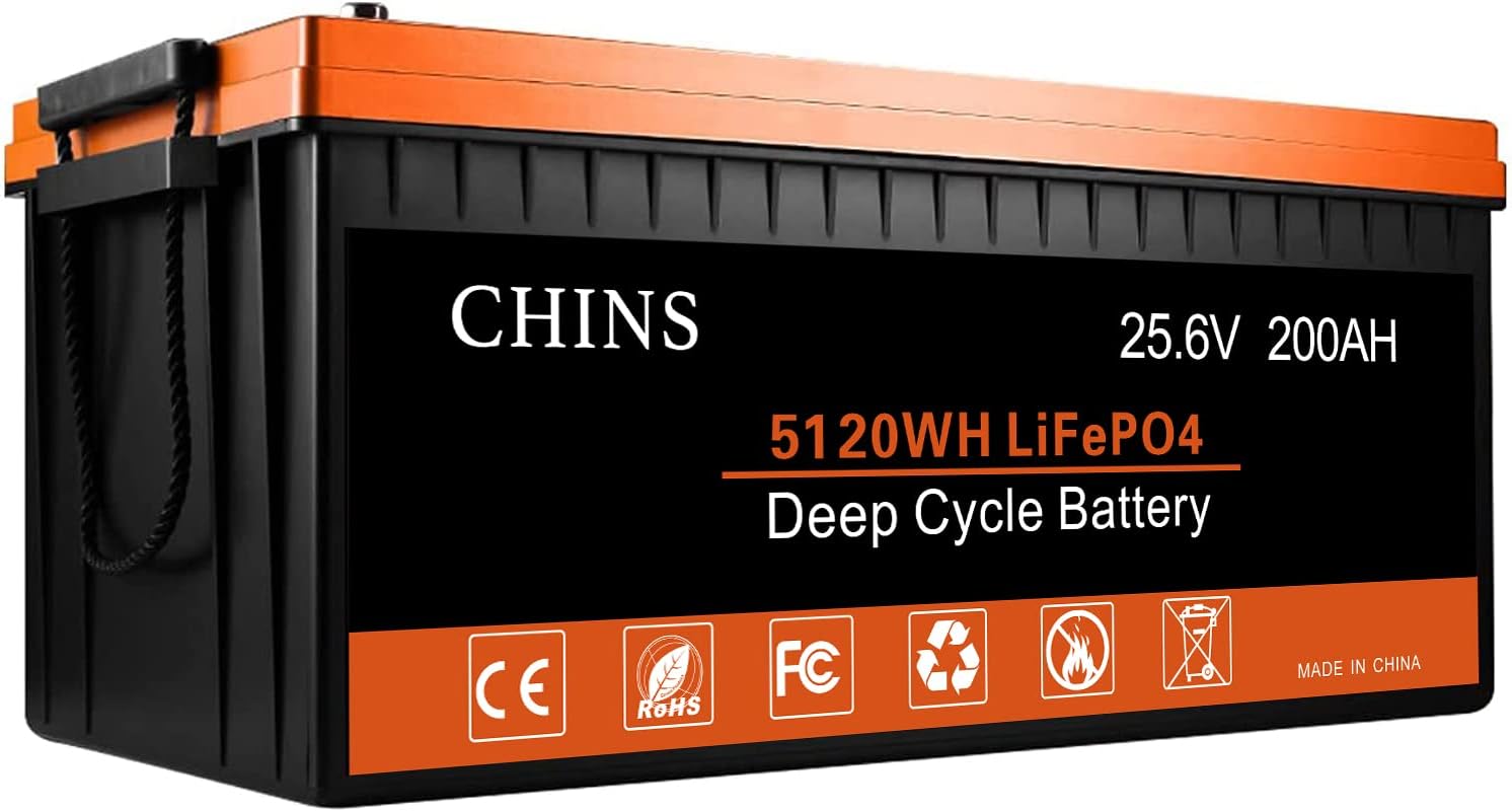 CHINS LiFePO4 Battery 24V 200Ah Lithium Battery - Built-in 200A BMS, 2000+ Cycles, Each battery Can Support 5120W Power Output, Perfect for RV, Home Storage and Off-Grid