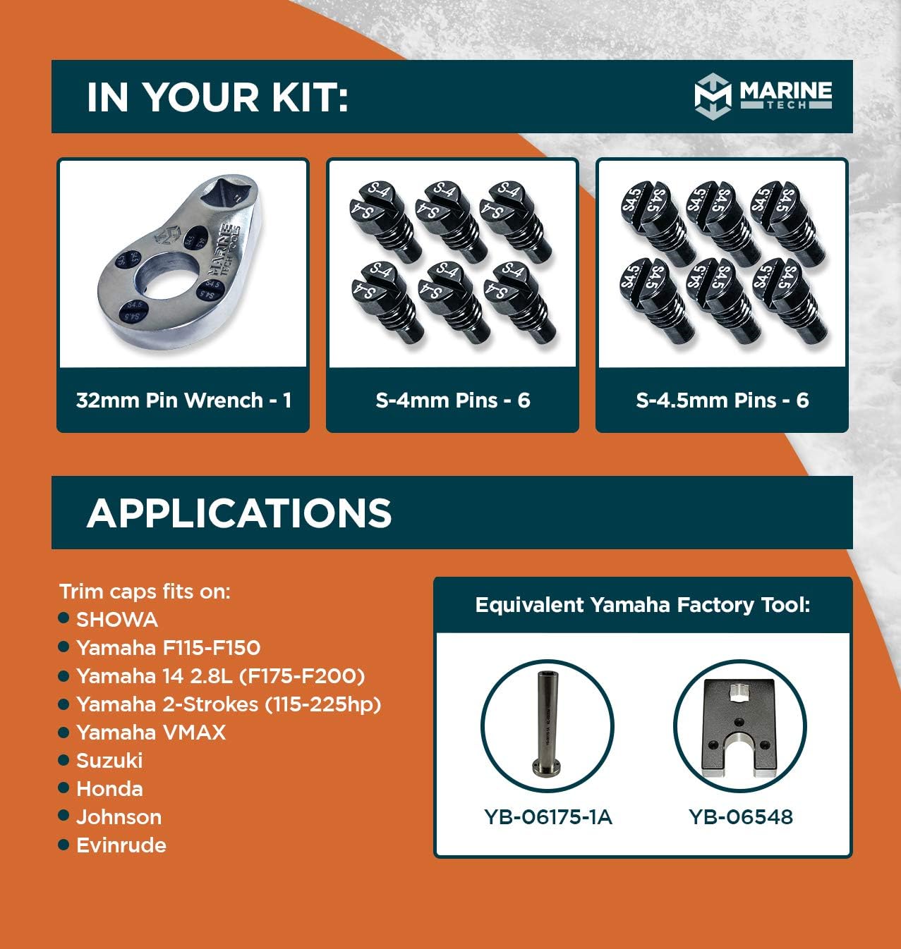 Marine Tech Tools, Outboard Trim/Tilt Pin Wrench AMT0006-32mm x 4mm with S-4 pins - Trim caps fit All SHOWA Manufactured Trim/Tilt Units on Yamaha, Honda, Evinrude