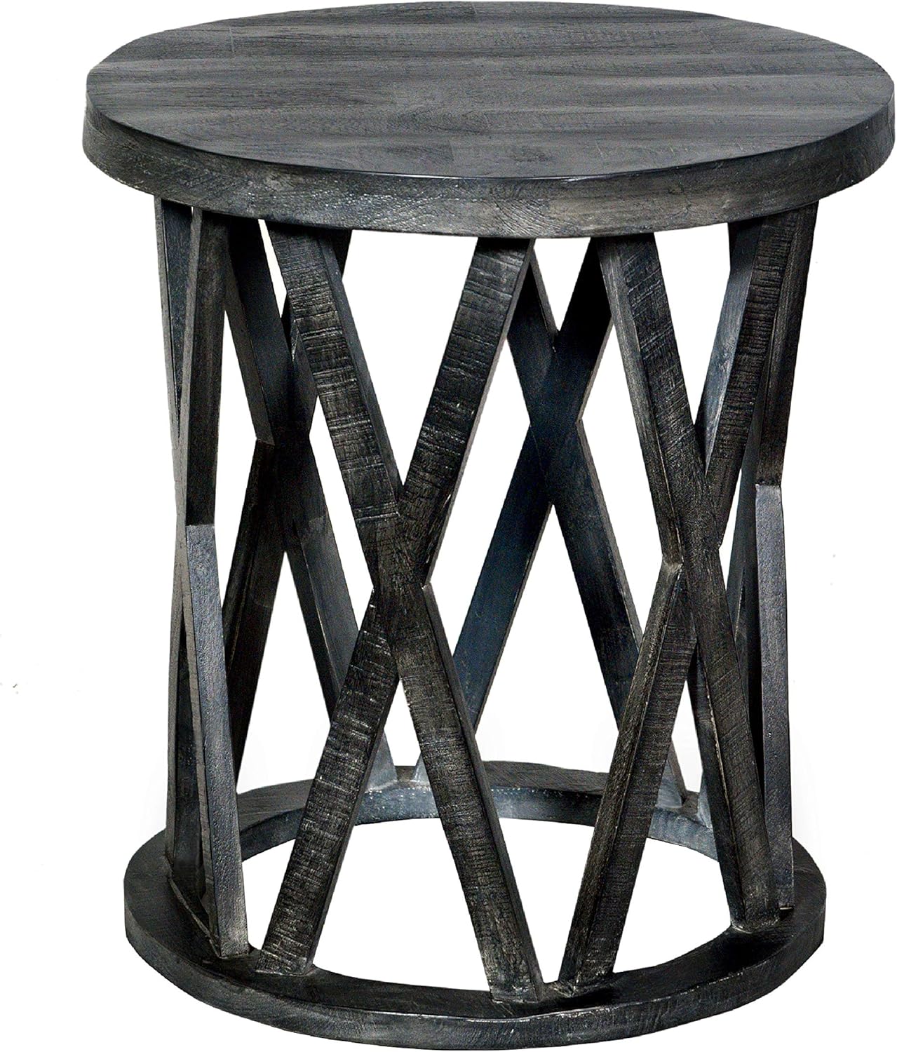 The Urban Port Iron Framed Mango Wood Accent Table with Lower Shelf, Brown
