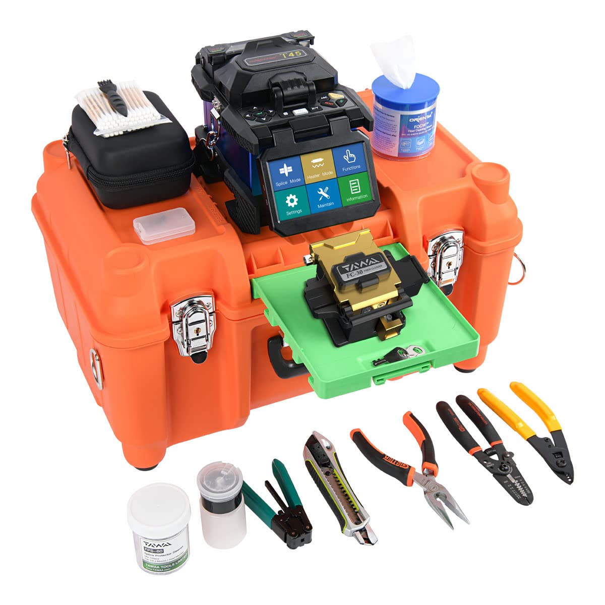 Optical Fiber Fusion Splicer Core Alignemnt Orientek T45 New Design Fusionadora Splicing Machine with Fiber Cleaver