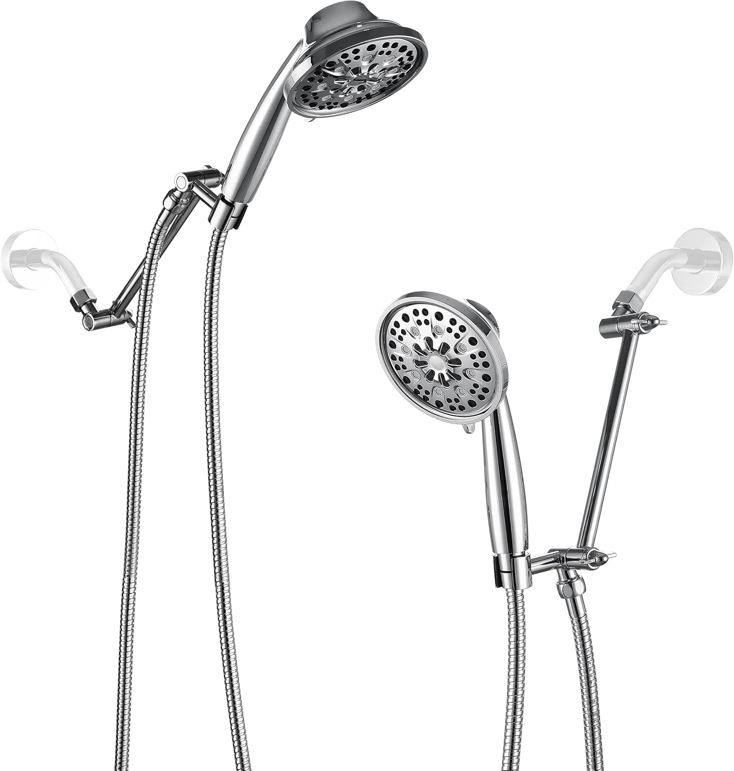 Handheld Shower Head with 8'' Extension Arm/Adjustable Handheld Showerhead 7 Spray Settings with Locking Connector,1.5M Hose, Anti-leak Pack of 2