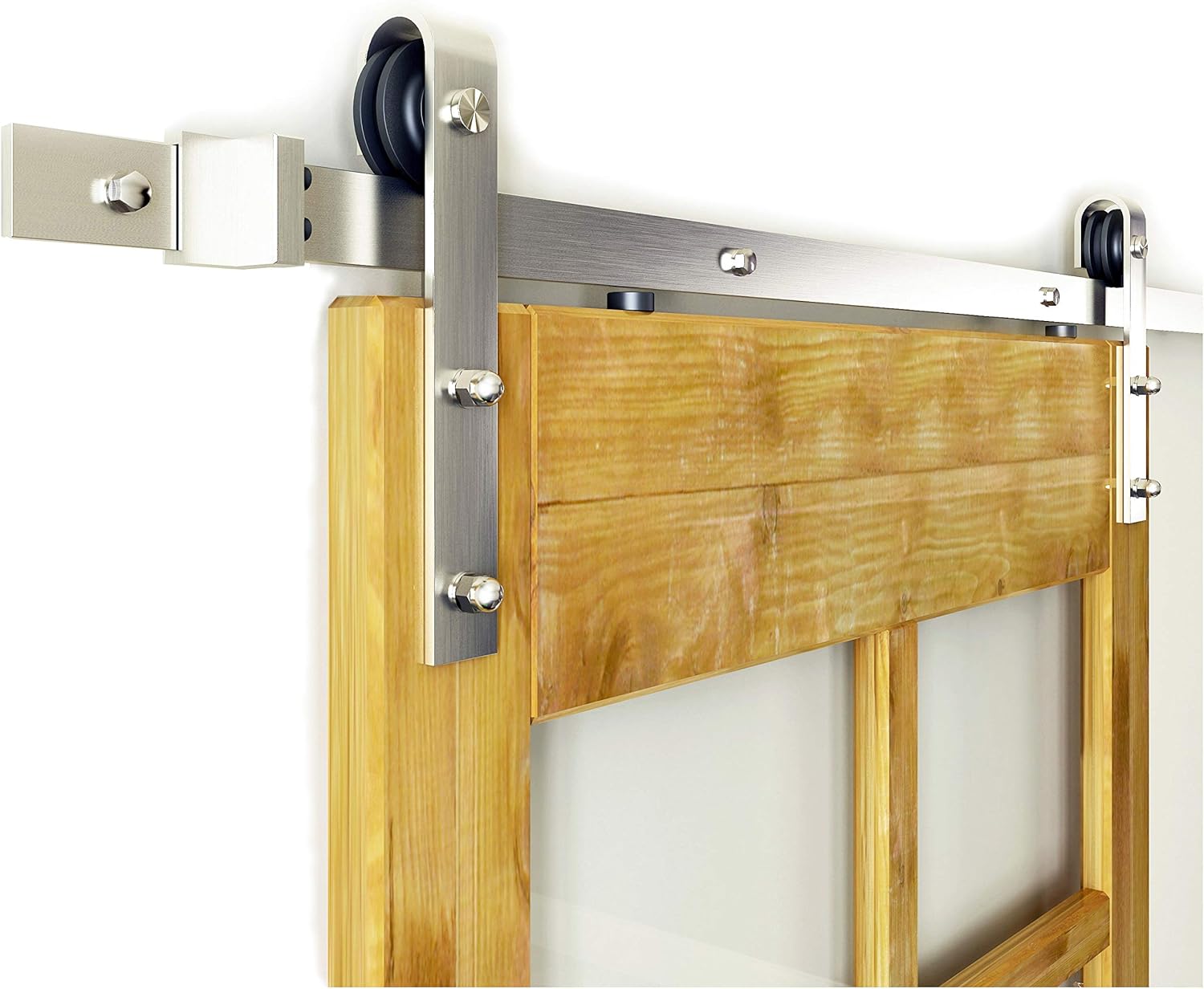 DIYHD 04BN 8FT Brushed Nickel Hardware Interior Steel Barn Wood Sliding Track, Single Door kit