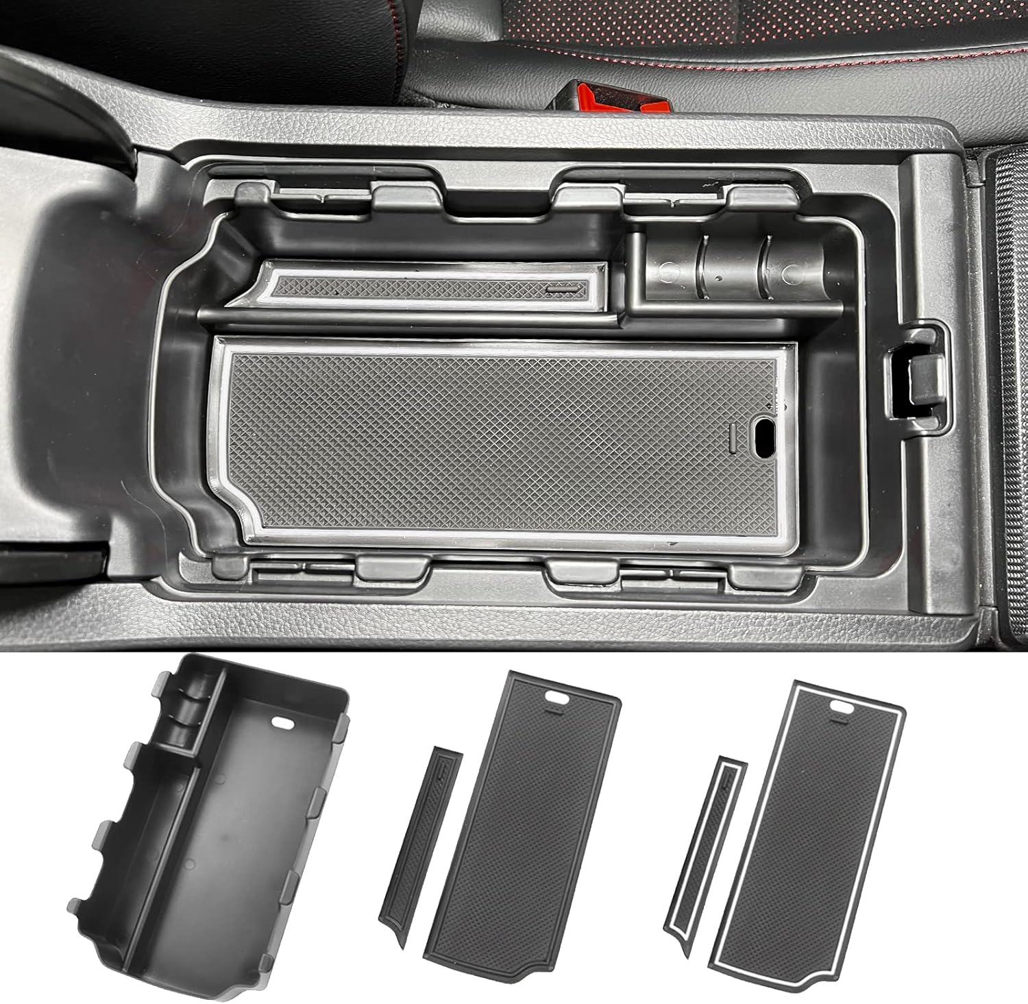 CDEFG Center Console Organizer Tray for 2022 Civic Sedan Hatchback Armrest Storage Box Secondary Insert Tray Container Black ABS Material 2022 11th Gen Civic Interior Accessories (Black + White)