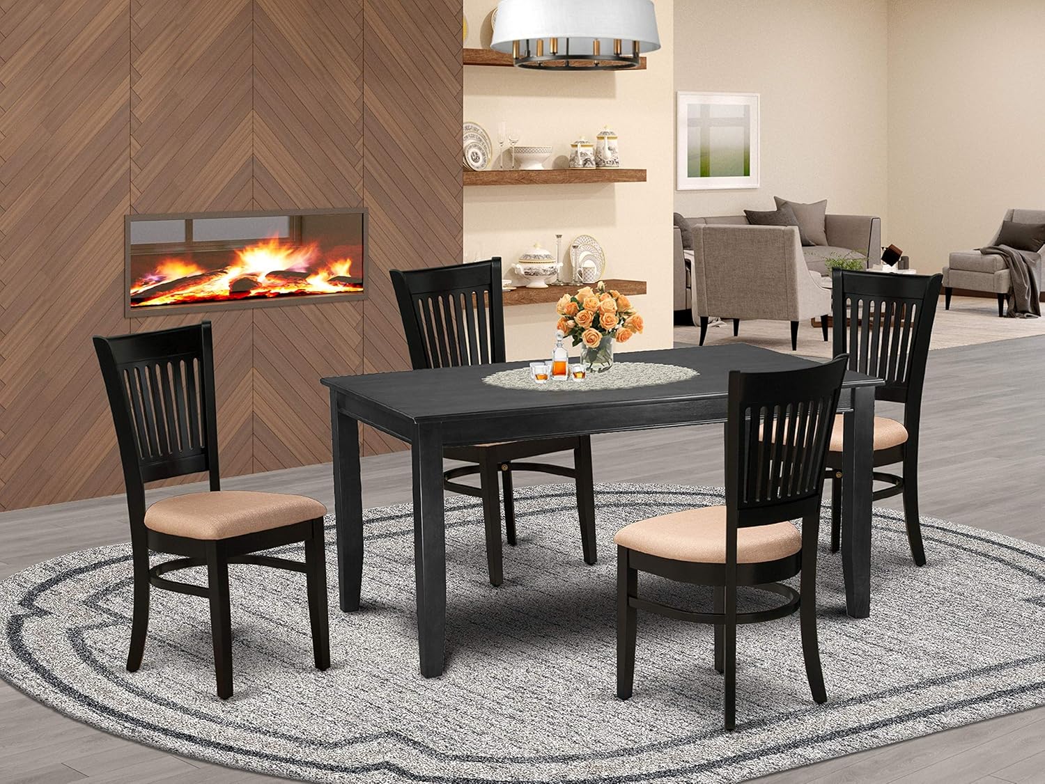 East West Furniture Dining Set DUVA7-BLK-W, Black