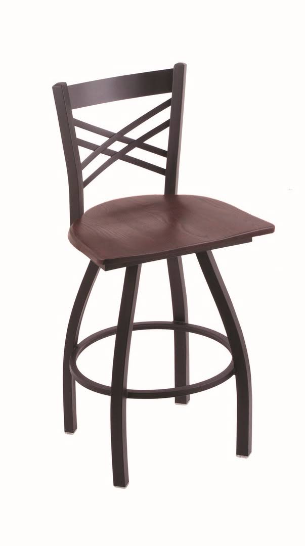 Holland Bar Stool XL 820 Catalina Black Wrinkle Swivel Stool with 36x22 Dark Cherry Oak Seat