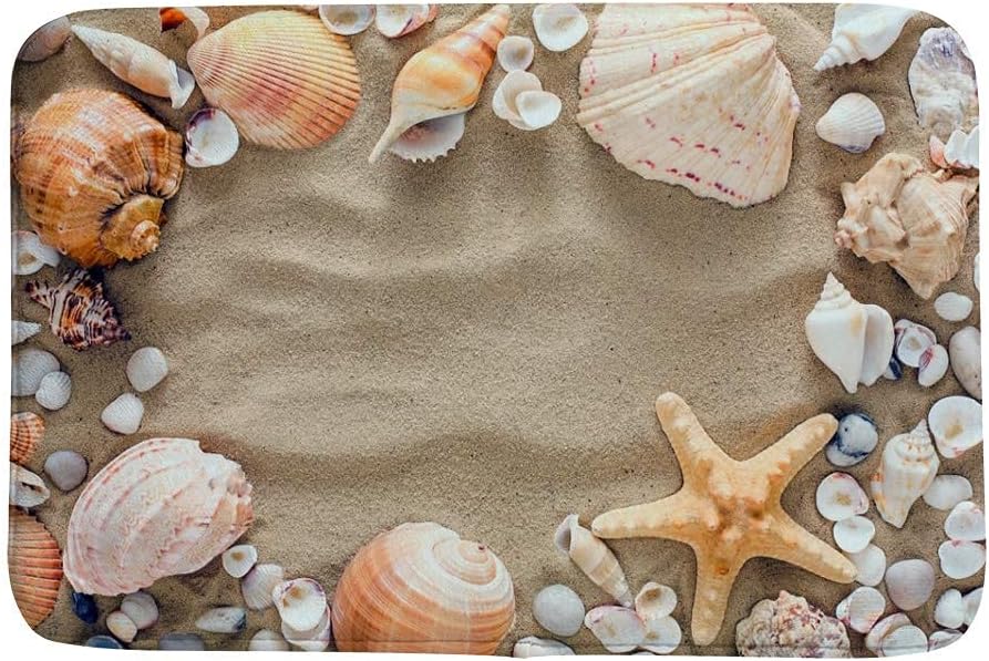 ZHIMI Bath Mat Rugs Non-Slip Memory Foam Soft Floor Mats Bathroom Decor Mat Seashells Starfish and sea Pebbles on Beach Sand Absorption Quickly Drying Comfort Shower Rug