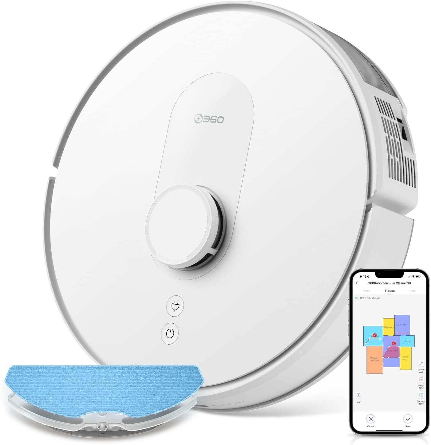 360 S5 LiDAR Robot Vacuum with Mapping Technology,2200Pa, Selective Room Cleaning, Schedule, Multi-Floor Mapping, No-Go Zones, Self Charge and Resume, Automatic Carpet Boost, Compatible with Alexa