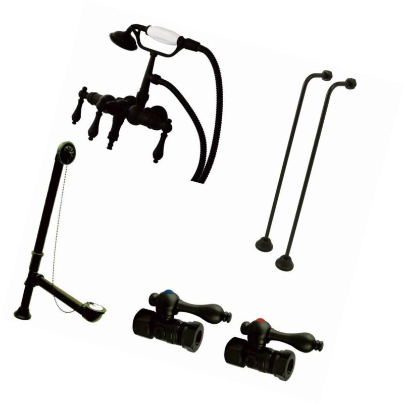 Kingston Brass CCK19T5A Vintage Wall Mount Down Spout Clawfoot Tub Faucet Package in Oil Rubbed Bronze
