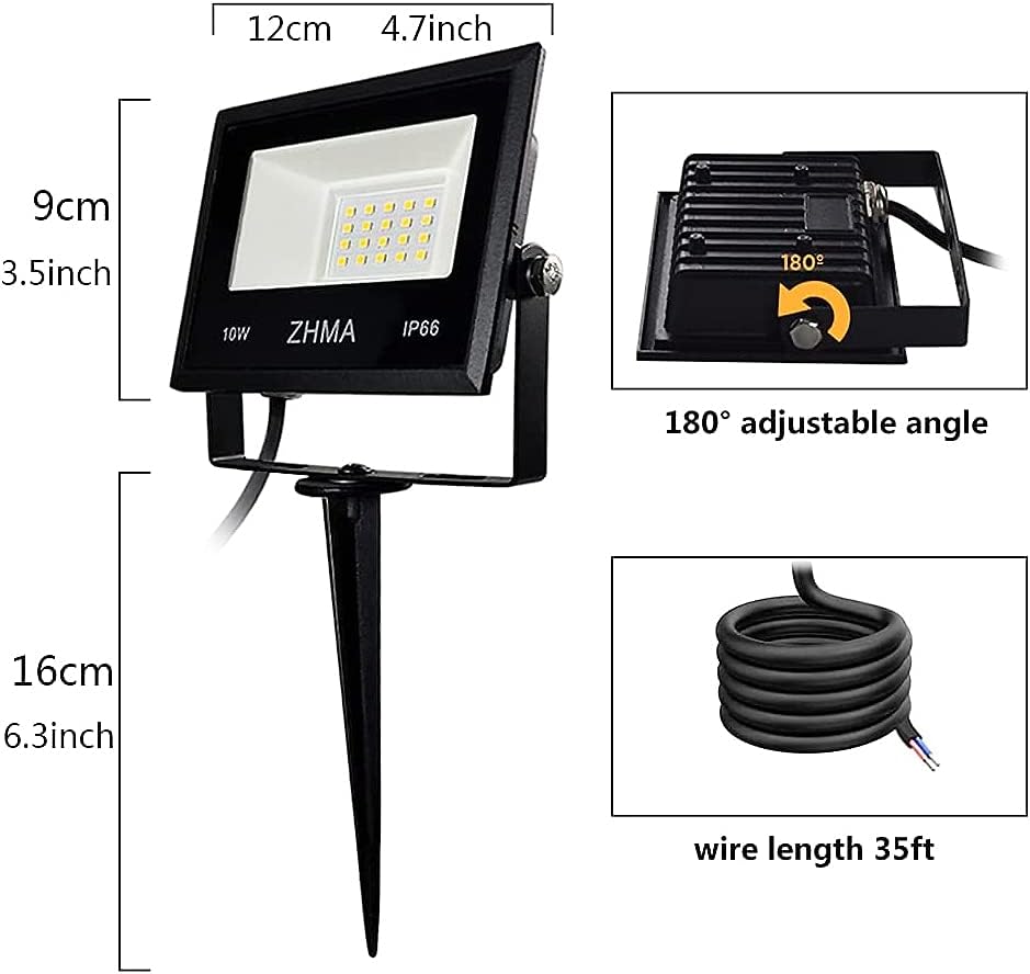 ZHMA 10W Low Voltage Landscape Lights 12V LED Outdoor Spotlight Bowfishing Lights,3000K Warm White Light Landscape Lighting,IP66 Waterproof Spotlight for Yard,Garden(6 Pack)