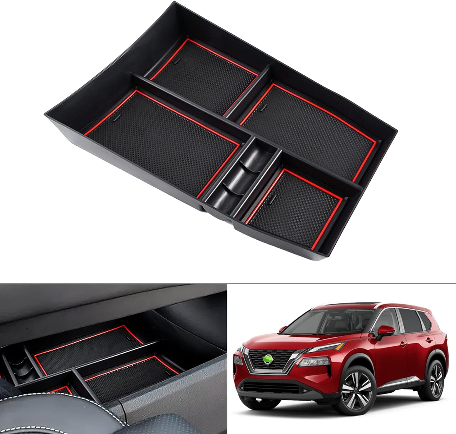 Autorder Compatible with Center Console Organizer Nissan Rogue 2021 2022 T33 Accessories Armrest Box Secondary Storage Tray Sunglasses Holder with Black Mat