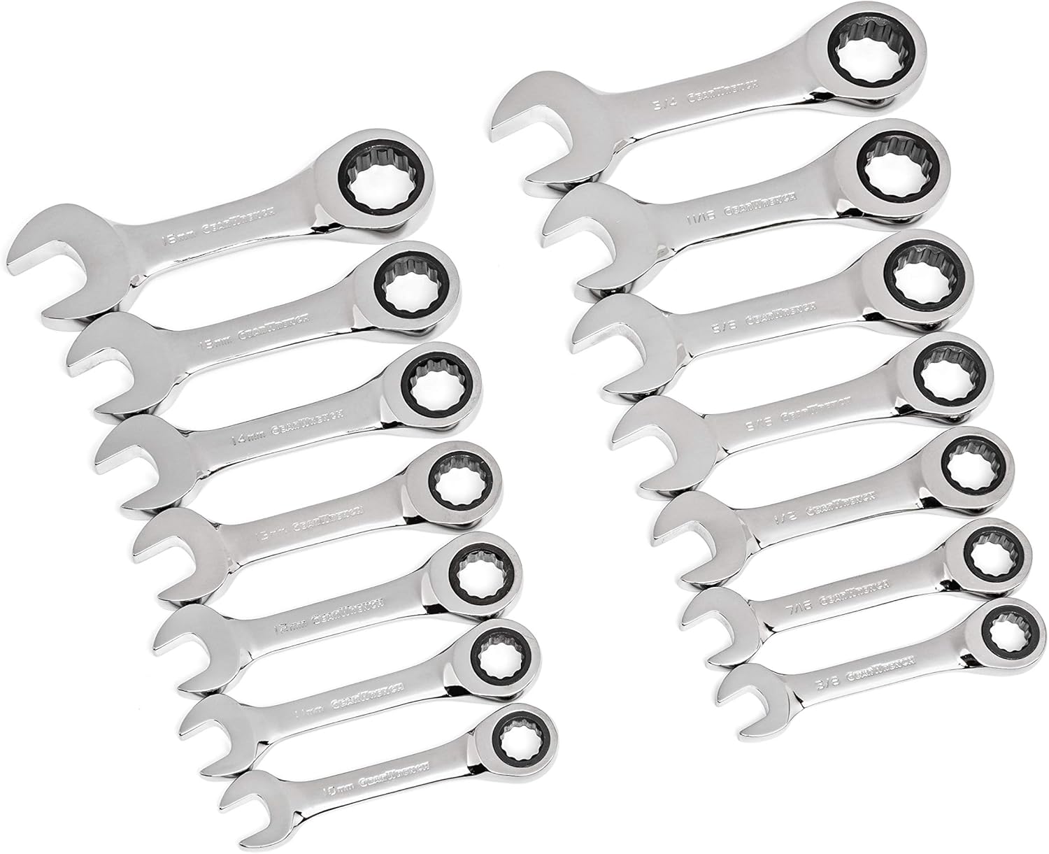 GEARWRENCH 14 Pc. 12 Point Stubby Ratcheting SAE/Metric Combination Wrench Set - 85206 Pack of 2