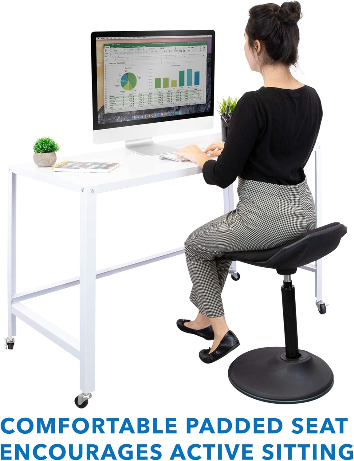 Mount-It! Ergonomic Sit Stand Stool [360&deg; Tilt] Height Adjustable, Leaning Chair for Standing Desk, Airlift 360 Degree Sit-Stand, Sitting Balance Chair, Non-Slip Weighted Base (Black)