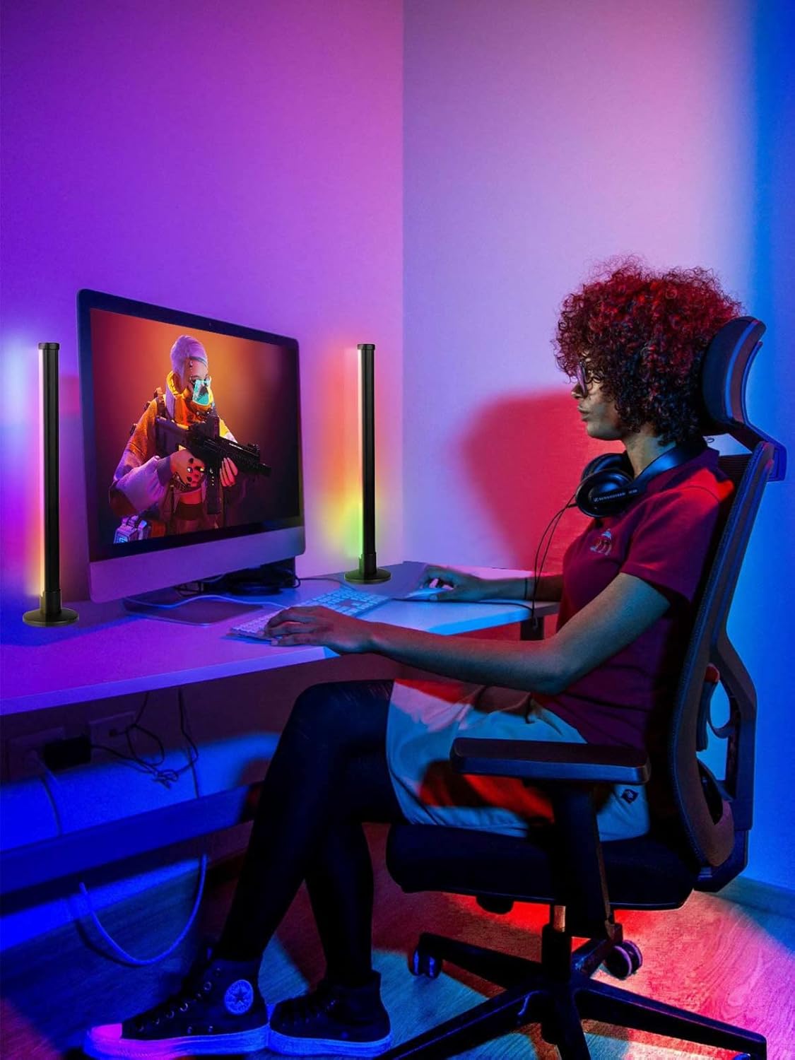 SUOSTHT Smart Ambient LED Light Bar RGB Ambiance Backlights Ambient Lighting Music Sync Kit APP Control 13 Million Colors & Timing Fuction Play hue Lights for Gaming PC TV Room Decoration