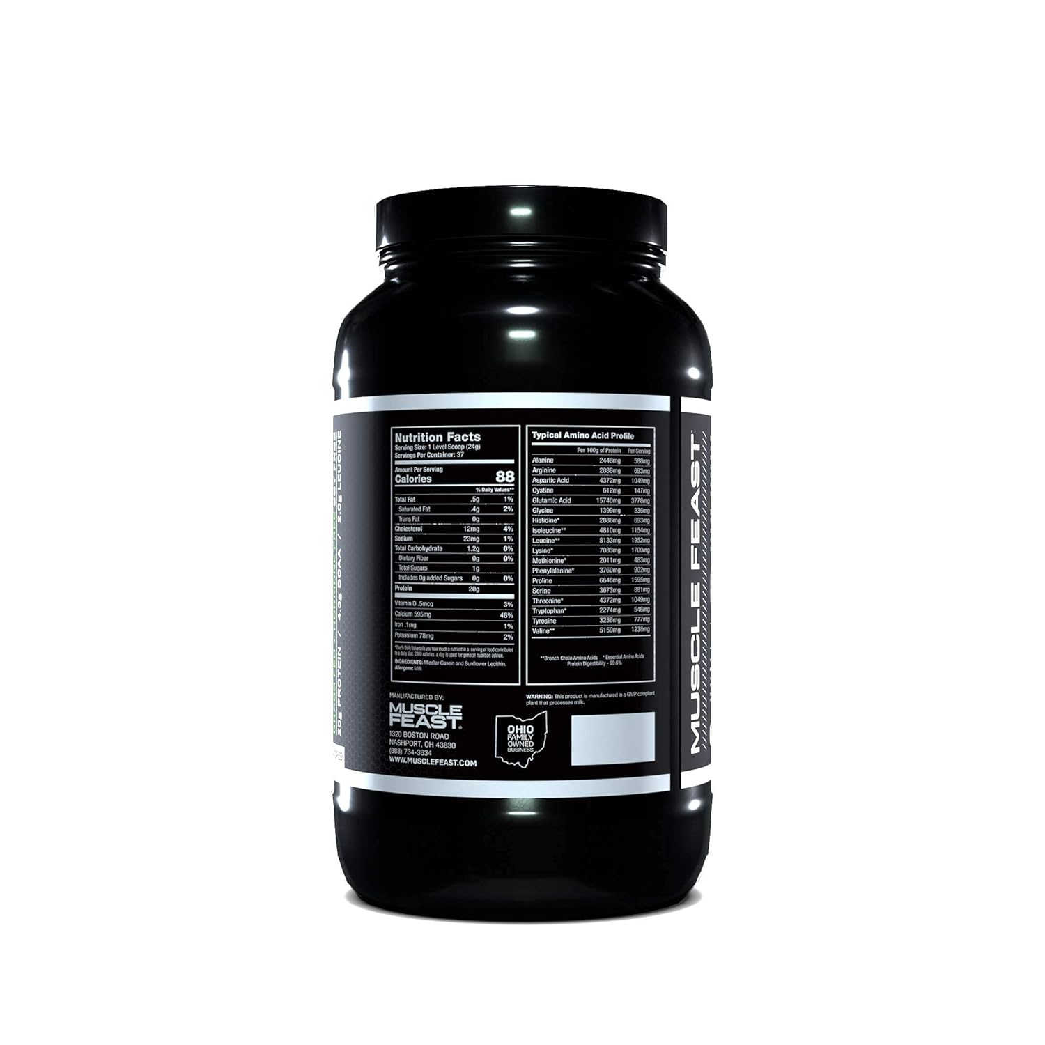 Muscle Feast 100% Micellar Casein Protein | All Natural, Pasture Raised, Hormone Free, Soy Free Slow Absorbing Pure European Micellar Casein | 20g Protein, 88 Calories | Unflavored 2lb | 37 Servings Pack of 2