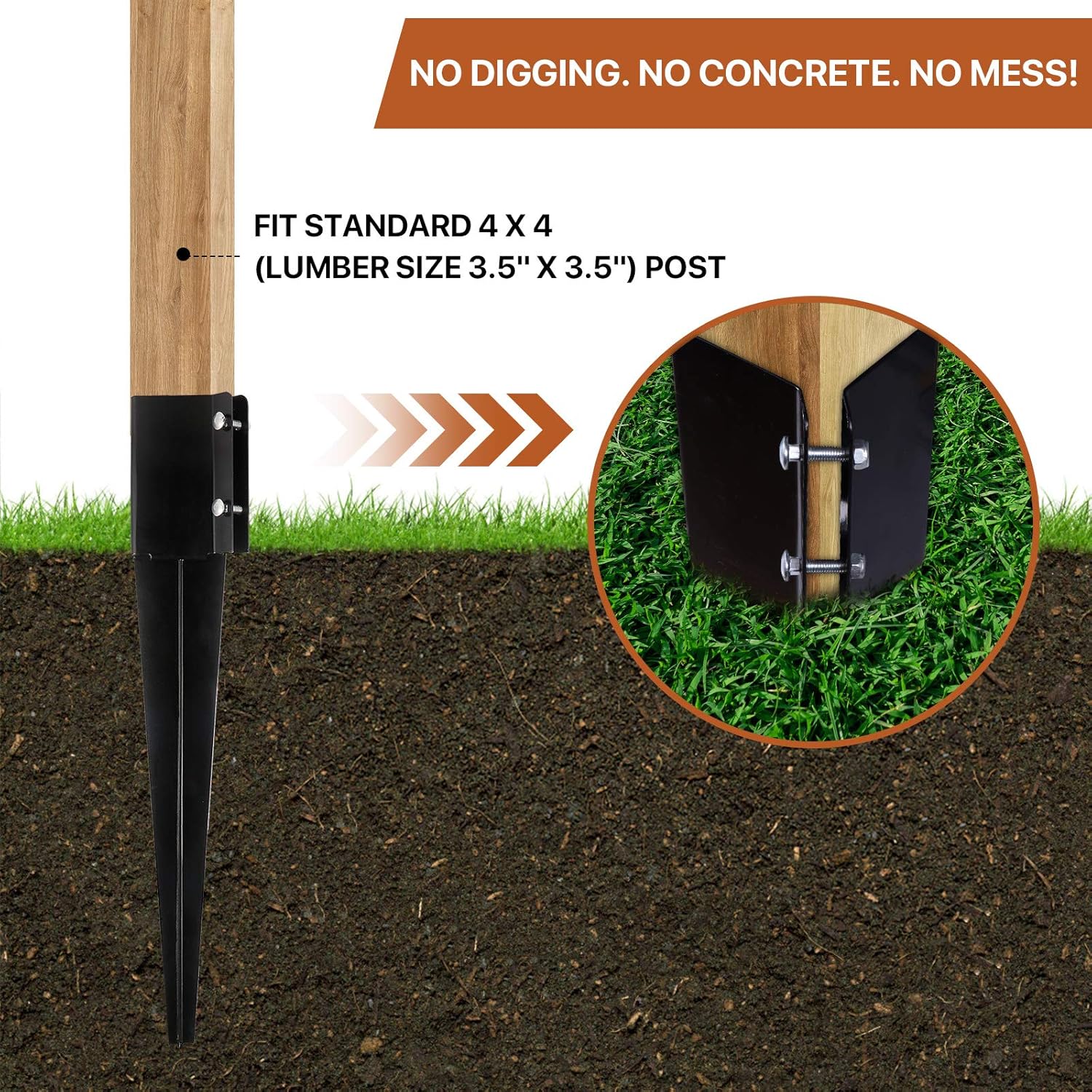 Sekcen Fence Post Anchor Ground Spike 4x4 Metal Post Stake 24 Inch for Mailbox Deck Railing, 4 Pack