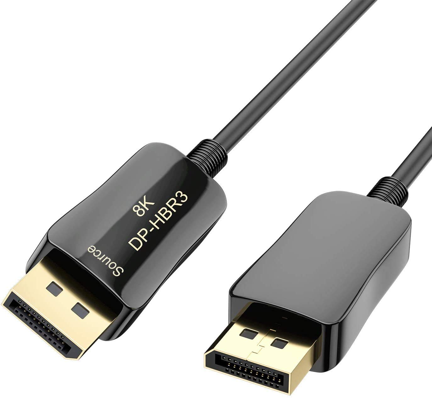 CABLEDECONN Fiber 8K 4K DisplayPort Cable DP 1.4 HBR3 8K@60Hz 4K@144Hz High Speed 32.4Gbps Optical Fiber Slim and Flexible DP to DP Cable 10m 33ft Pack of 2