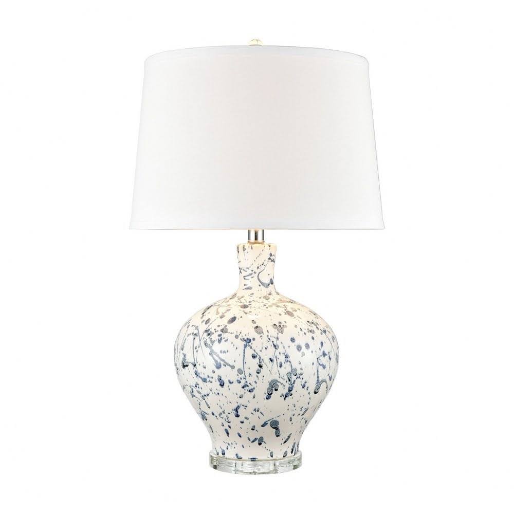 Queens Manor - 1 Light Table Lamp Blue/White Splatter/Clear Finish with Round Hardback