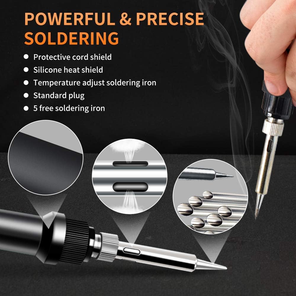 TOAUTO Soldering Station,80W Digital Solder Iron Station Kit with 176&deg;F-896&deg;F Temperature, C/F Func, Auto Standby & Sleep, Temperature Lock,5 Extra Solder Tips, Solder Bracket, Solder Sucker (Orange)