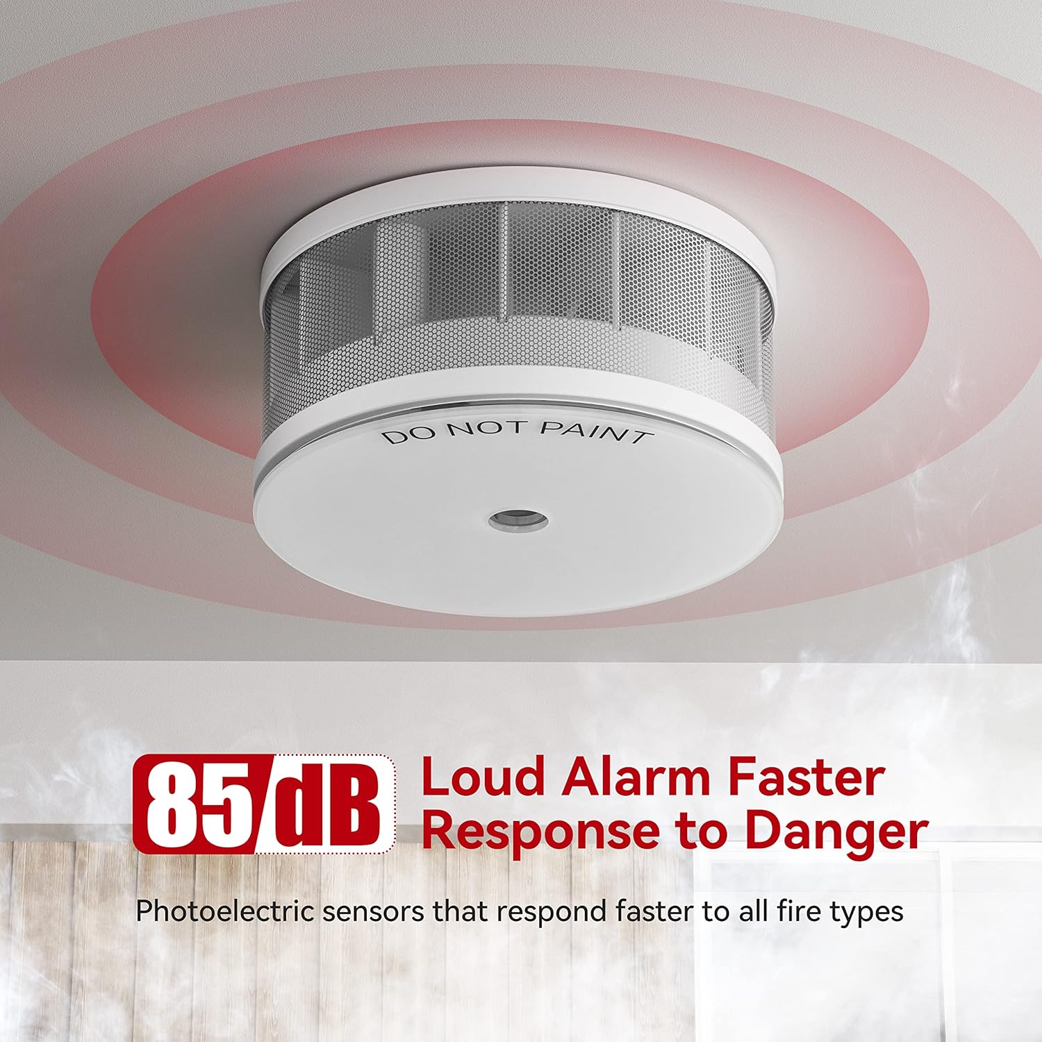 Smoke Detector, 10 Years Battery-Operated Smoke and Fire Alarm, SITERLINK Fire Alarms Smoke Detectors with Photoelectric Sensor Test-Silence Button, Compliant with UL 217, Not Hardwired (4Pack)