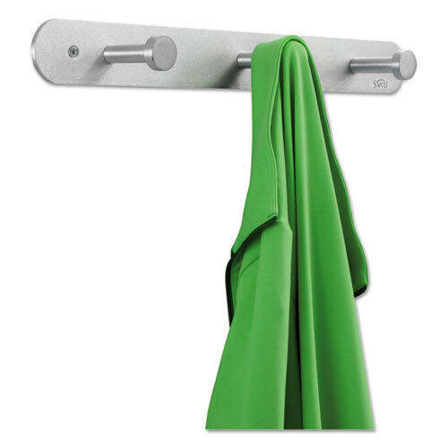 Nail Head Wall Coat Rack, Three Hooks, Metal, 18W x 2-3/4d x 2H, Satin Aluminum