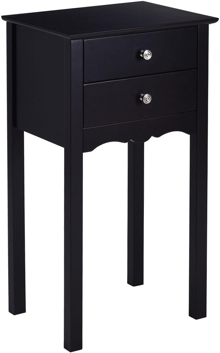 Giantex 2 Pcs End Table w/ 2 Drawers Side Table Nightstand Multi-Purpose Accent Table Living Room Bedroom Home Furniture (2, Black)
