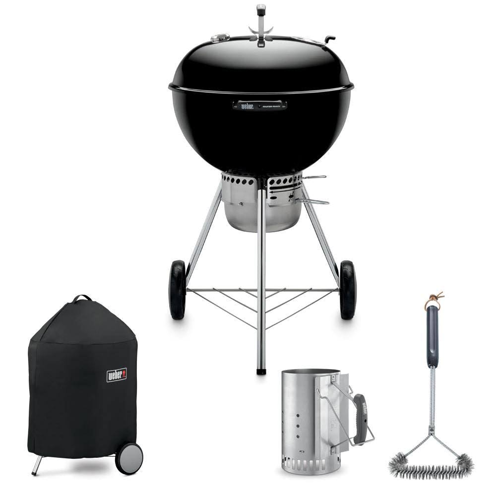Weber Master Touch 22x22 Kettle Grill Combo with Grill Brush, COVER, and Chimney Charcoal Starter, Black