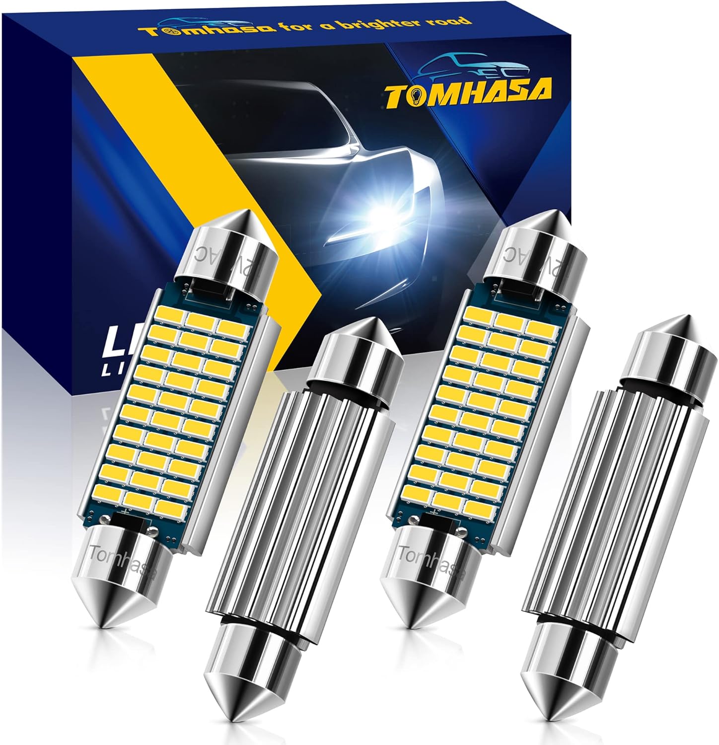Tomhasa 211-2 LED Bulb 6000K Bright White 212-2 LED Bulb Canbus Error Free 578 LED Bulb 42mm LED dome light 41mm Led Lights for Led Interior Lights Map Light License Plate Courtesy Lights, Pack of 4