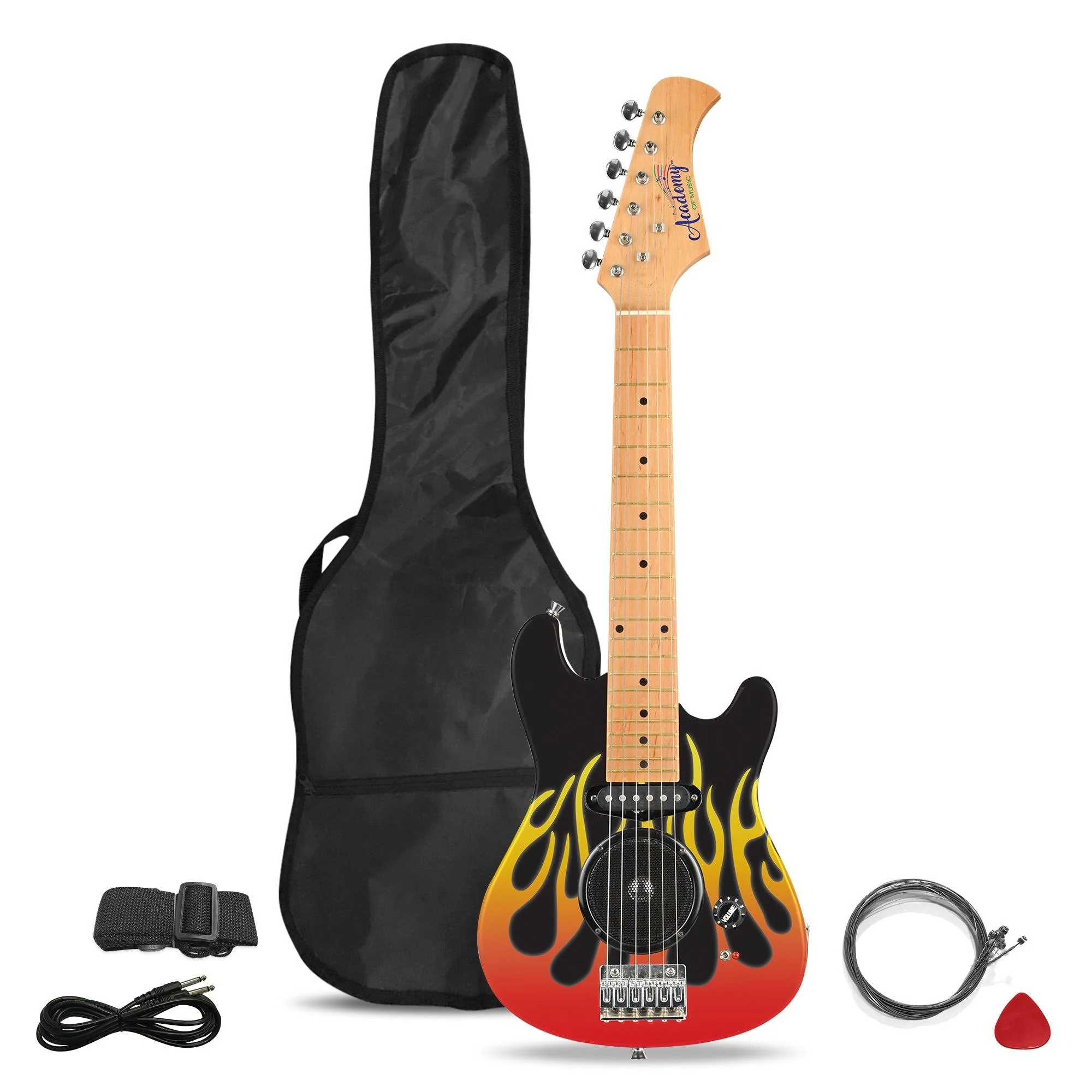 Academy of Music TY6016B Kids Electric Guitar Starter Set for Beginners with Built-in Amp and Accessories, Flames