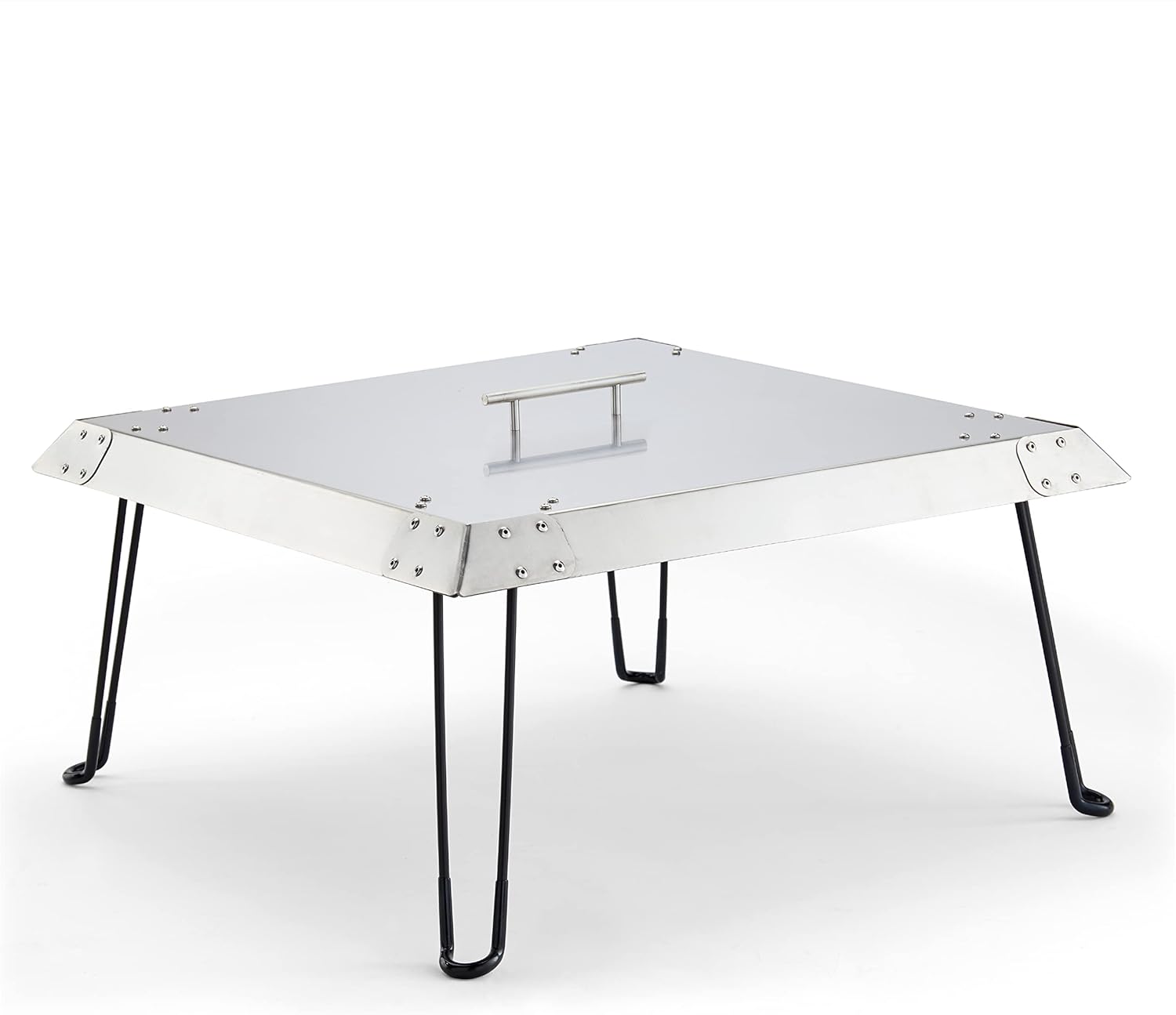 Radiate | Stainless Steel Fire Pit Heat Deflector | 25” x 25” Square Fire Pit Cover | Traps and Directs Heat Outward | Folding Leg Design with Carrying Handle Pack of 2