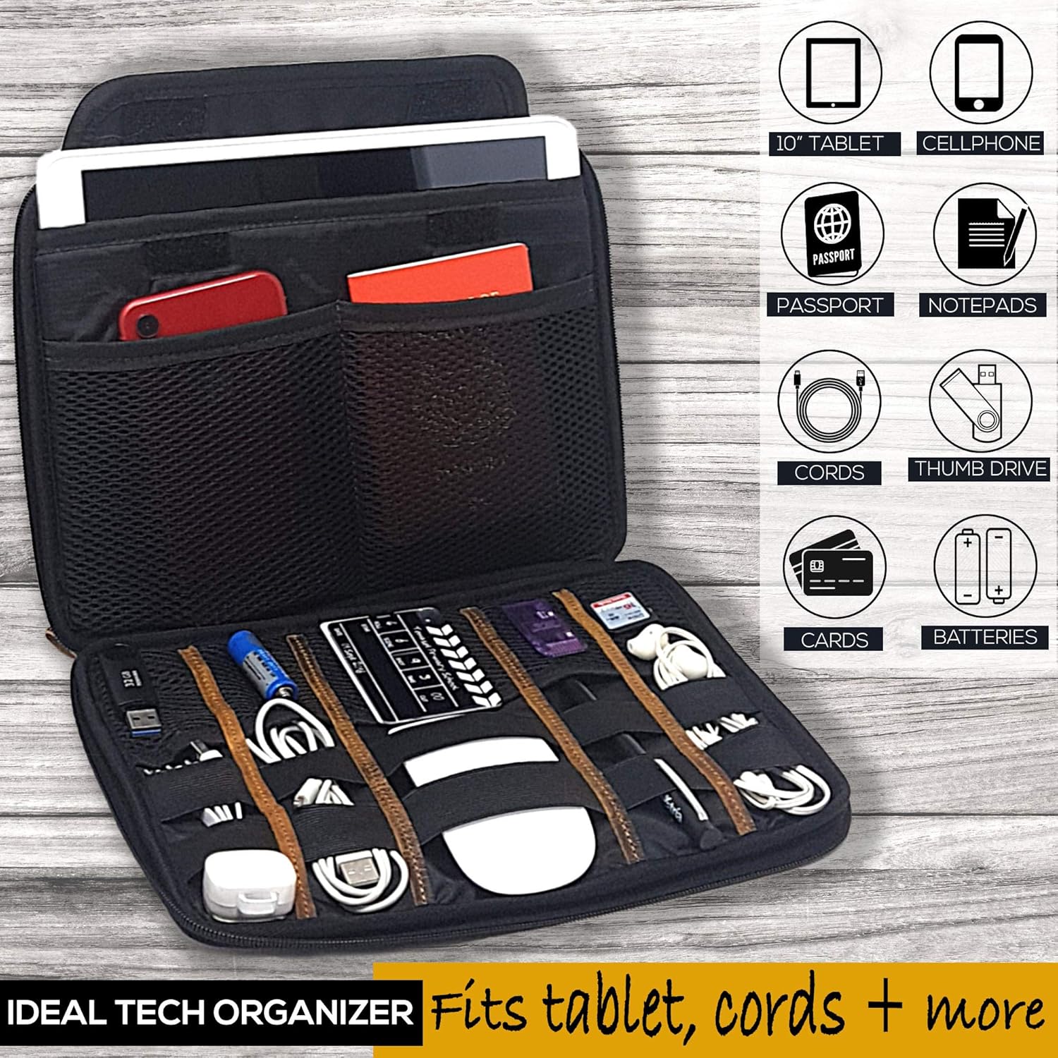Genuine Leather Tablet Case - Electronics and Cable Organizer for Desk and Travel - Holds 9.7-inch Tablet, Passport, Cords and Tech Accessories Pack of 2