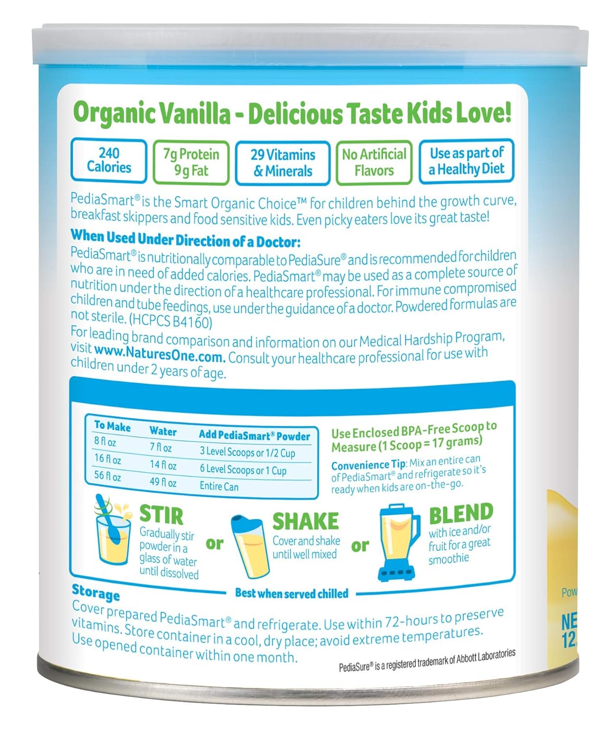 Baby's Only Organic PediaSmart Dairy Vanilla Complete Nutrition Beverage Powder Mix, Non GMO, USDA Organic, Clean Label Project Verified, 12.7 Oz, Pack of 6 Pack of 2