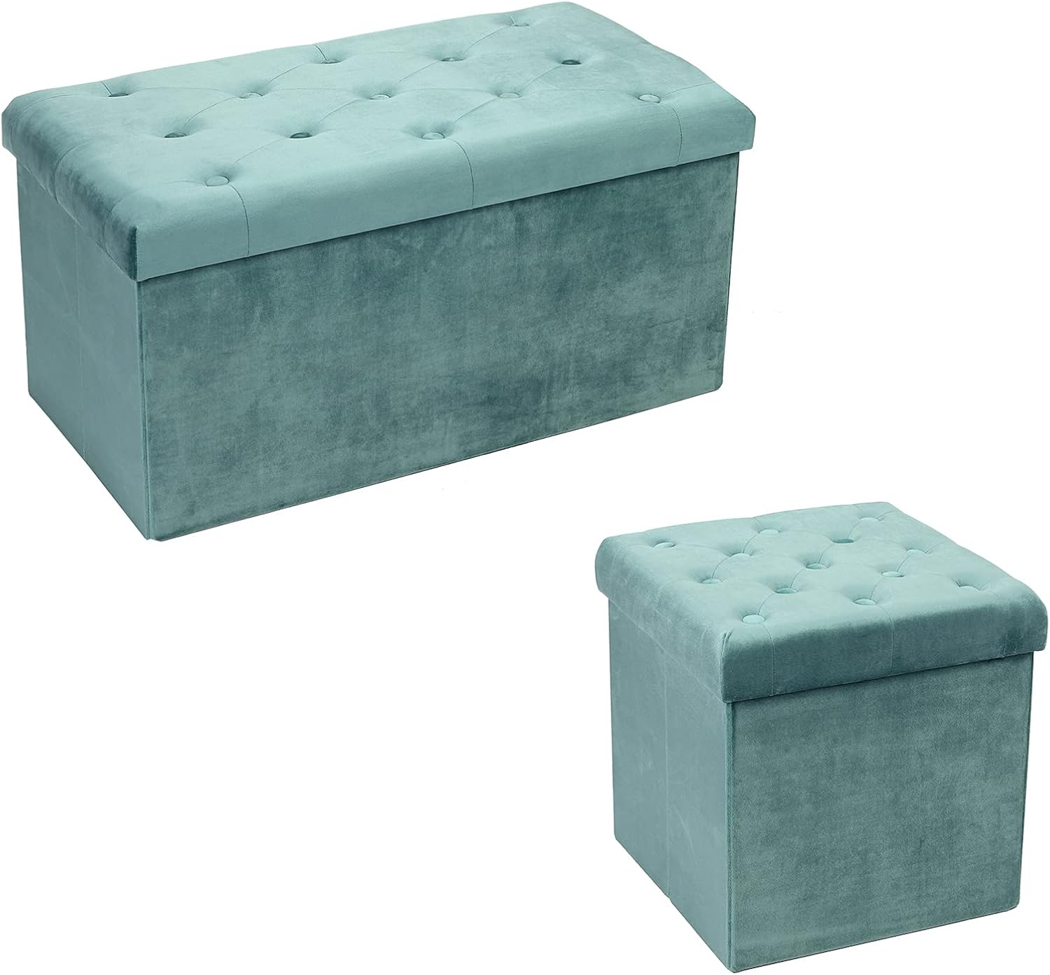 PINPLUS Storage Folding Ottoman Cube,Small Velvet Tufted with Cover Tray Ottoman, Footstool Rest Padded Seat for Bedroom Living Room,Toy Chest 15.7